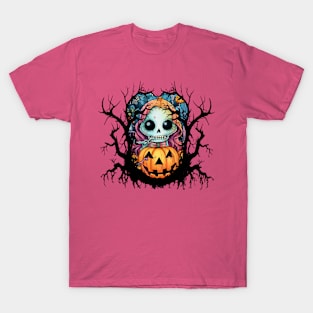 Skele and Jack O Lantern Halloween Spooky Tree T-Shirt